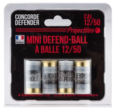 4 Cartouches Mini Defend-Ball Cal. 12/50 À Balle Elastomere Bior