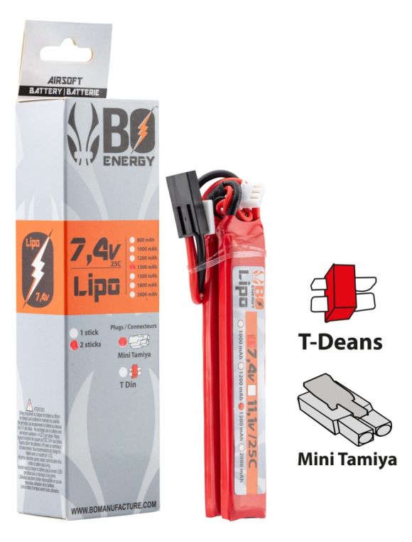 2 Sticks Batterie Lipo 2s 7.4v 1300mah 25c T-Dean