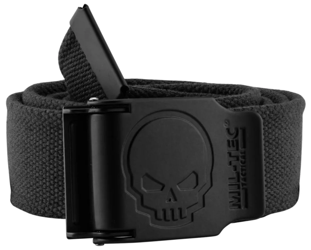 Ceinture Noire Boucle Tete De Mort 4cm X 130cm-0