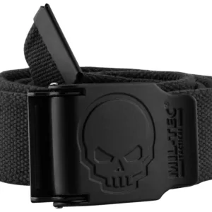 Ceinture Noire Boucle Tete De Mort 4cm X 130cm-0