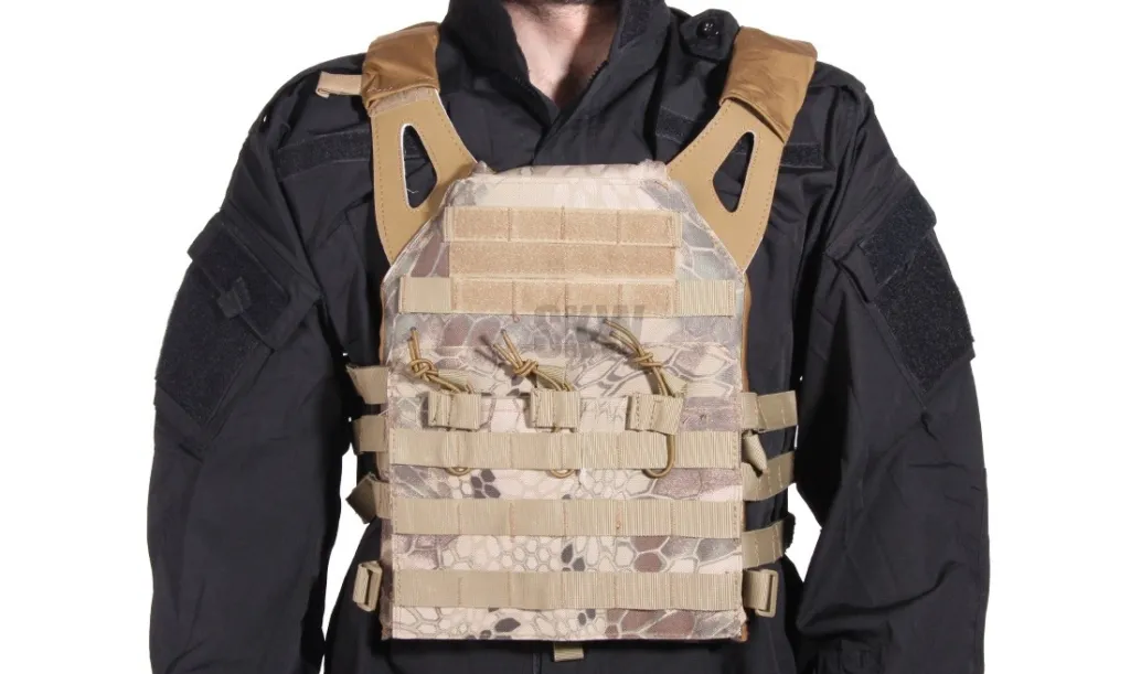 gilet plate carrier criptec sable delta tactics v18 + 2 plaques de protection dummy-0