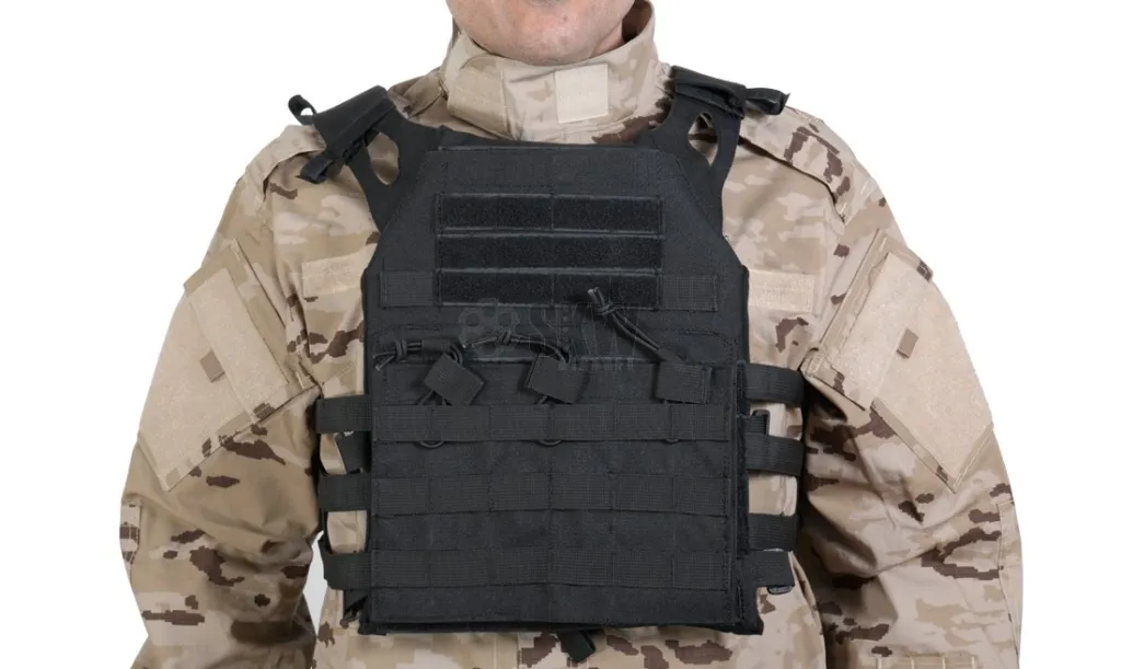 gilet plate carrier noir delta tactics v18 + 2 plaques de protection dummy-0