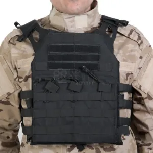gilet plate carrier noir delta tactics v18 + 2 plaques de protection dummy-0