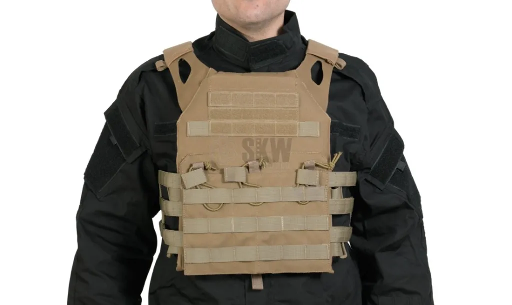 gilet plate carrier tan delta tactics v18 + 2 plaques de protection dummy-0