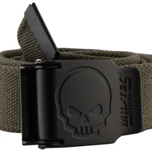 Ceinture Olive Boucle Tete De Mort 4cm X 130cm-0