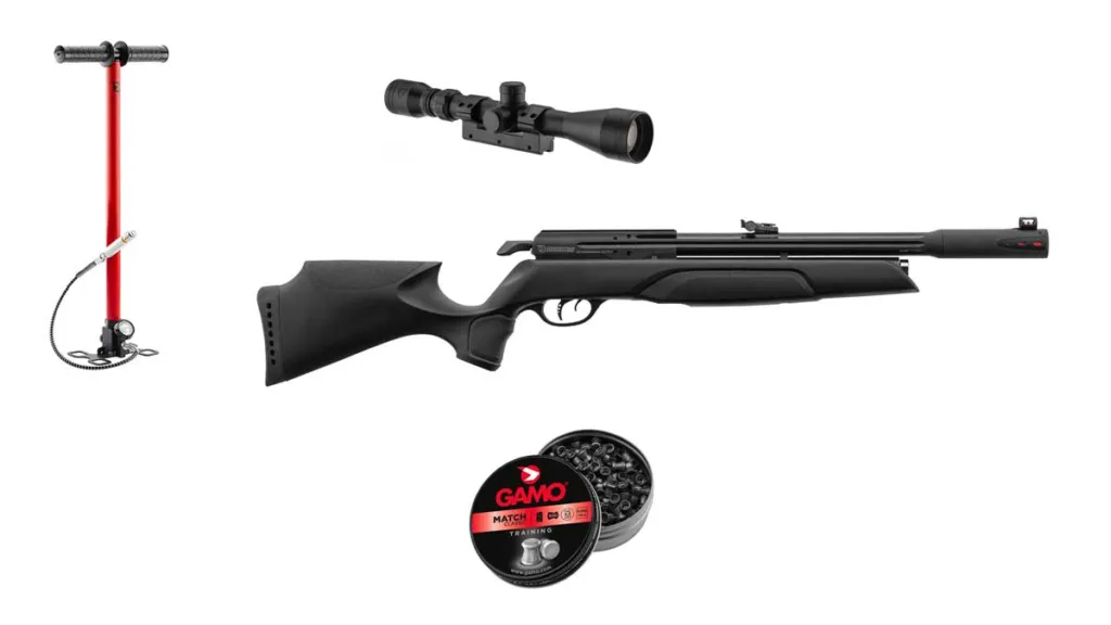 Pack Carabine Pcp Gamo Arrow 4.5 Mm 19.9j + Lunette 3-9*40wr + Pompe-0