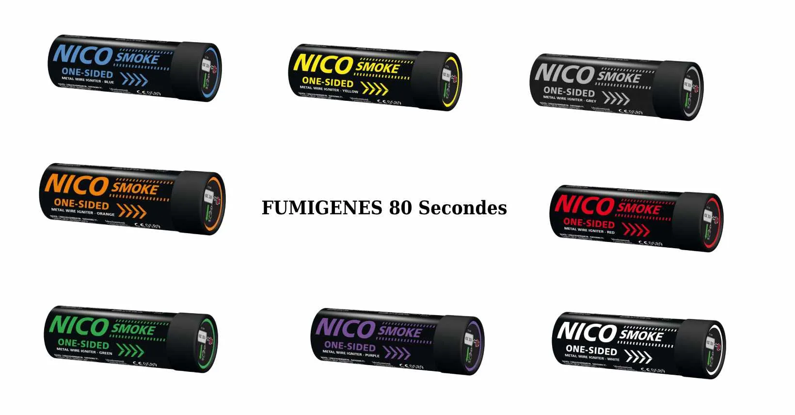 Fumigènes 80 secondes Nico Fire , 6 coloris Unité et Pack de 5-0