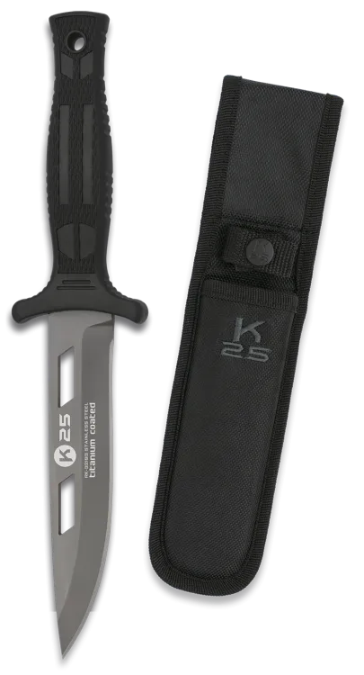 Couteau de botte K25. Revêtu noir. Lame 12.8 cm-0