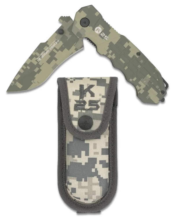 COUTEAU PLIANT K25 ACU, éTUI. LAME 9.3-0
