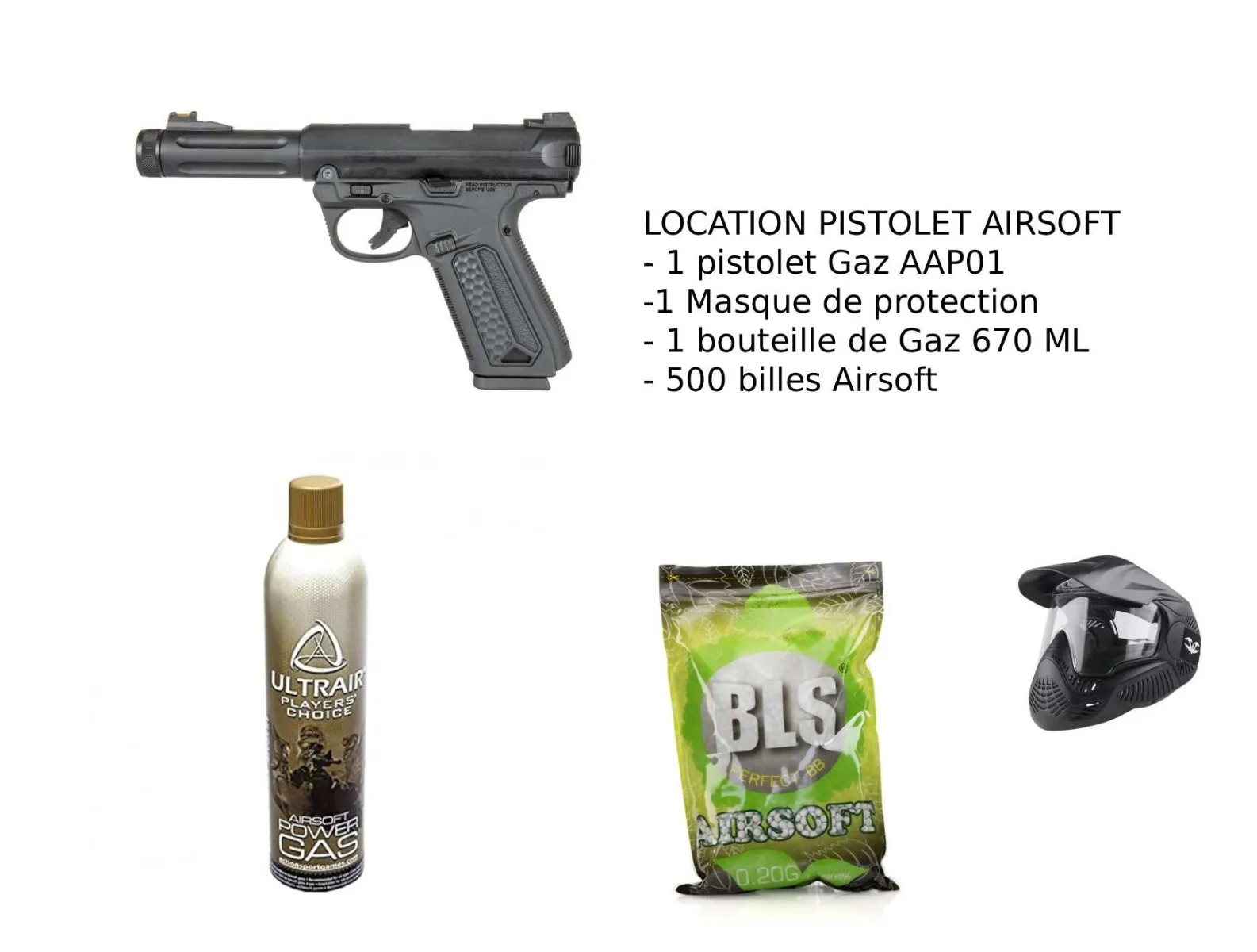 Location Pistolet Airsoft Gaz + Masque-0