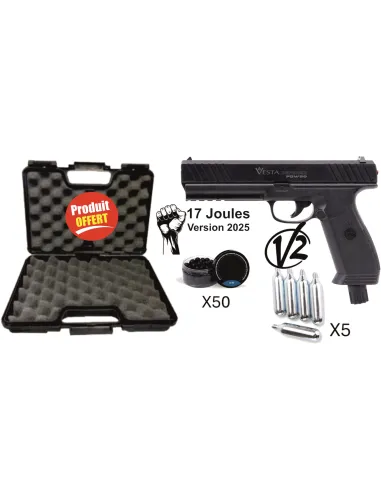Pack Complet Pistolet de Defense VESTA Gen2 PDW50 Cal .50 CO2 - 17 Joules